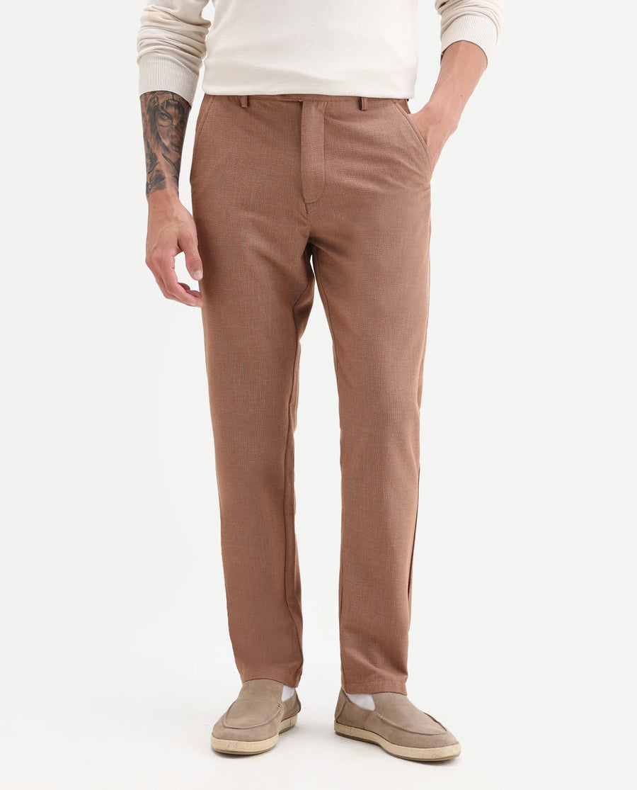 Rare Rabbit Men's Horon Rust Polyester Blend Plain Baggy Fit Trouser