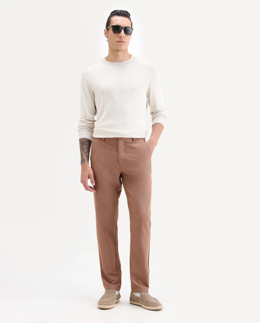 Rare Rabbit Men's Horon Rust Polyester Blend Plain Baggy Fit Trouser