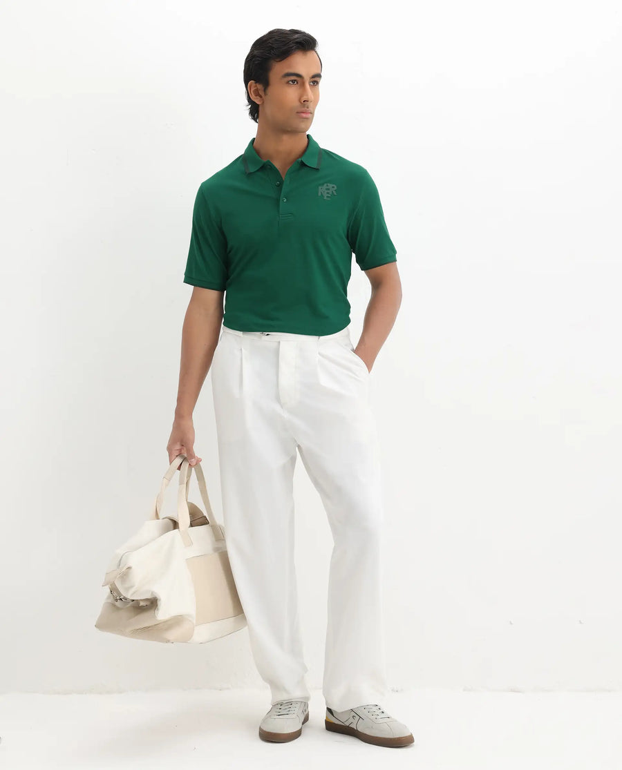 Rare Rabbit Men's Hux Green Cotton Plain Regular Fit Half Sleeve Polo