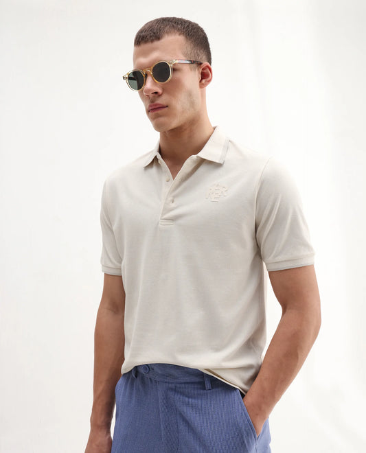 Rare Rabbit Men's Hux Pastel Yellow Cotton Plain Regular Fit Half Sleeve Polo