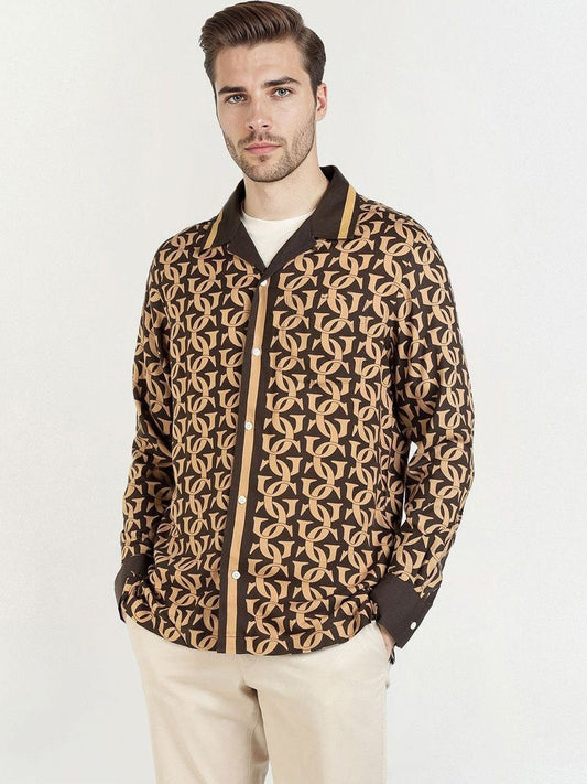 GANT Men Relaxed Fit Geometric Printed Cuban Collar Casual Shirt