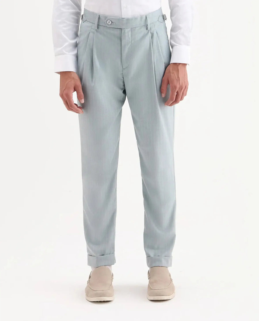 Rare Rabbit Men's Amosy Light Blue Cotton Striped Print Relaxed Fit Trouser