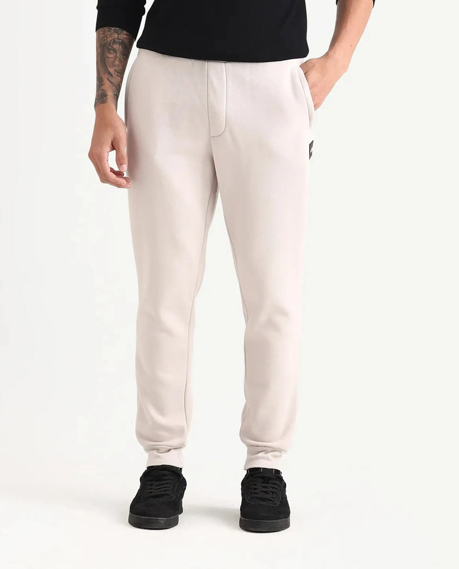 Rare Rabbit Men's Ander Off White Cotton Plain Regular Fit Track Joggers