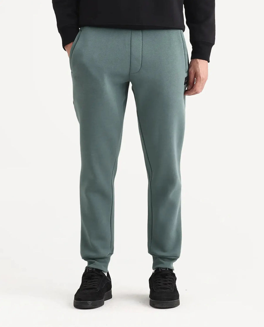 Rare Rabbit Men's Anderson-B25 Dusky Green Cotton Blend Fabric Regular Fit Badge Print Joggers