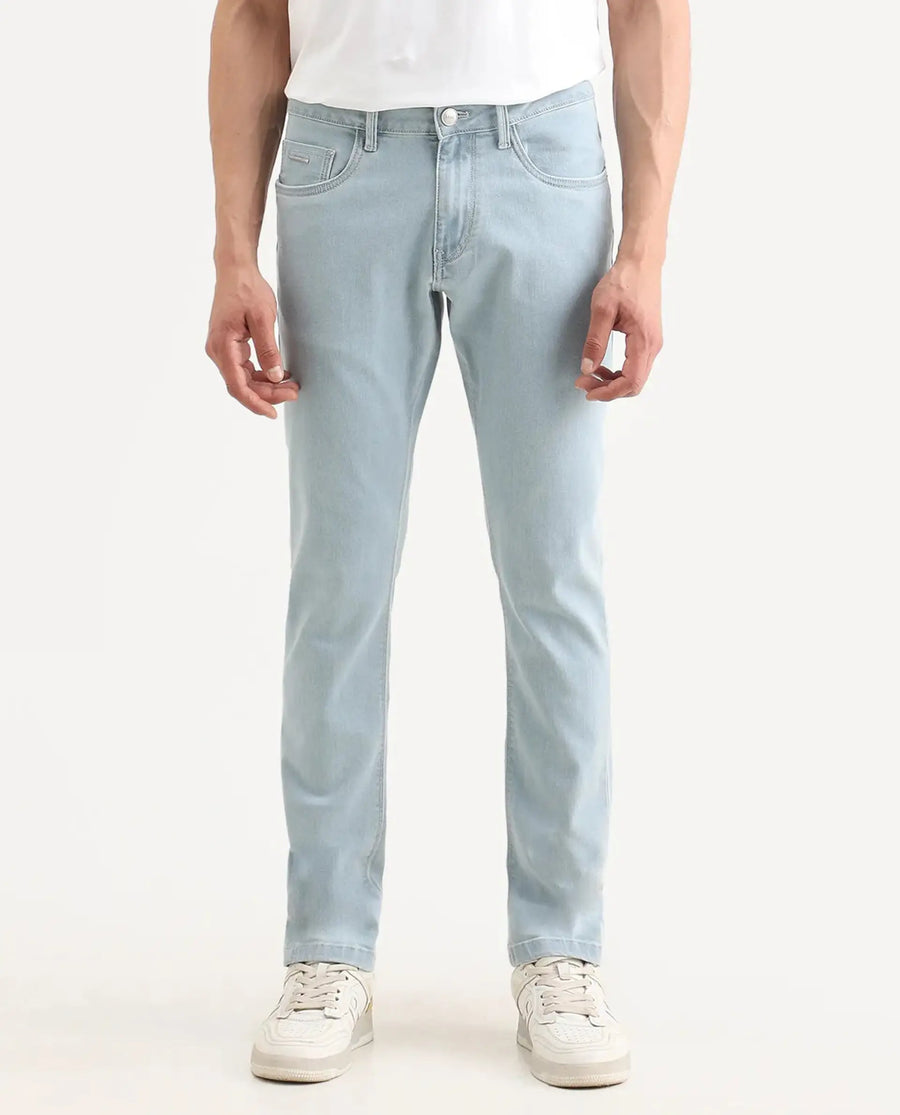 Rare Rabbit Men's Ankl Light Blue Cotton Blend Fabric Hawk Slim Plain Jeans