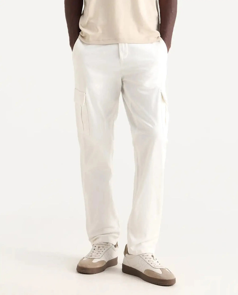 Rare Rabbit Men's Apex Light White Linen Plain Regular Fit Trouser