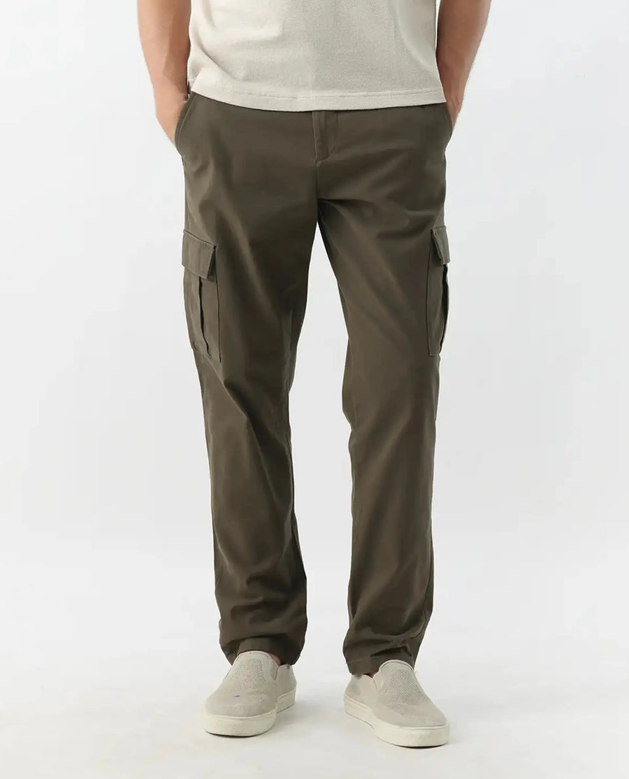 Rare Rabbit Men's Apex Olive Linen Blend Plain Regular Fit Trouser
