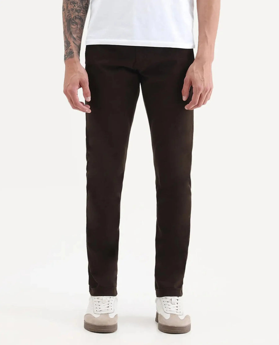 Rare Rabbit Men's Aps Coffee Cotton Plain Regular Fit Trouser