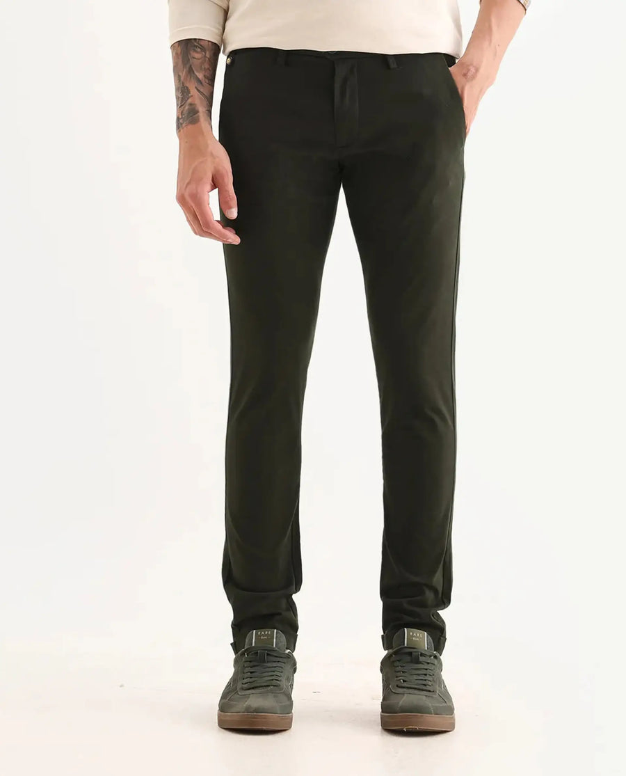 Rare Rabbit Men's Aps Dark Green Cotton Plain Regular Fit Trouser