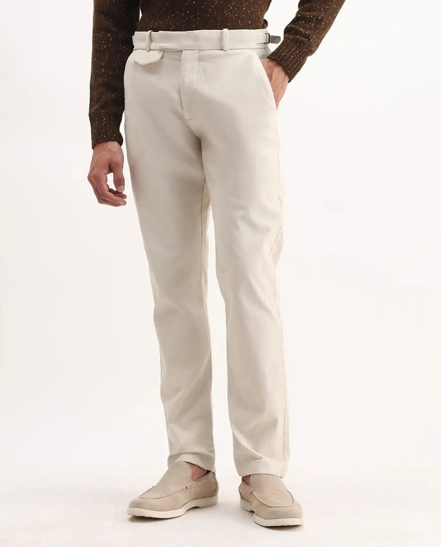 Rare Rabbit Men's Arne Off White Cotton Blend Plain Regular Fit Trouser