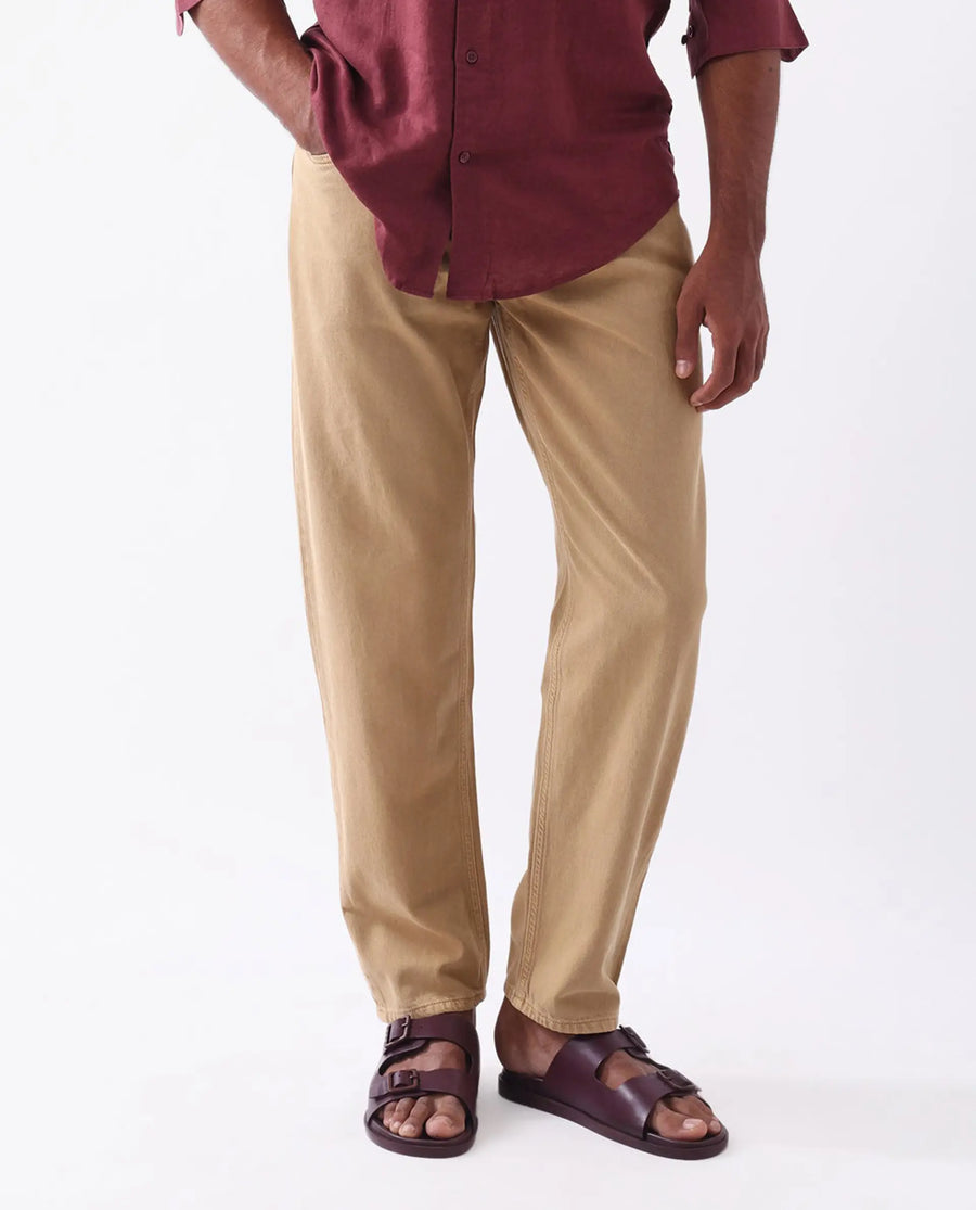 Rare Rabbit Men's Arvi Mustard Cotton Plain Dond Carrot Fit Jeans