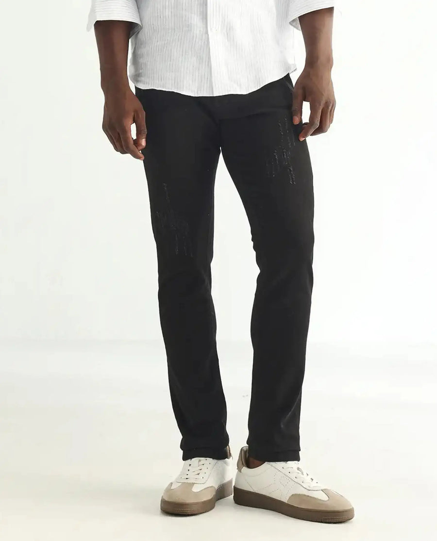 Rare Rabbit Men's Astred Black Cotton Plain Hawk Slim Fit Jeans