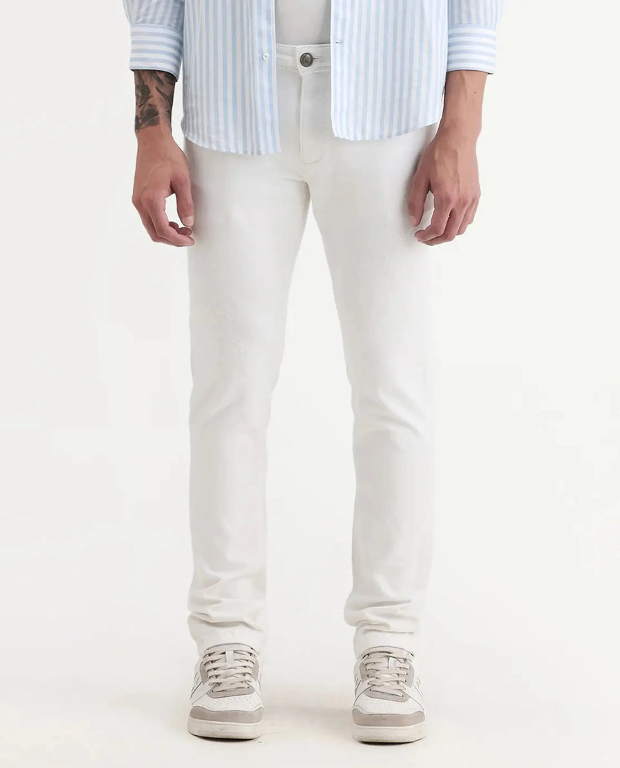 Rare Rabbit Men's Astred White Cotton Plain Hawk Slim Fit Jeans