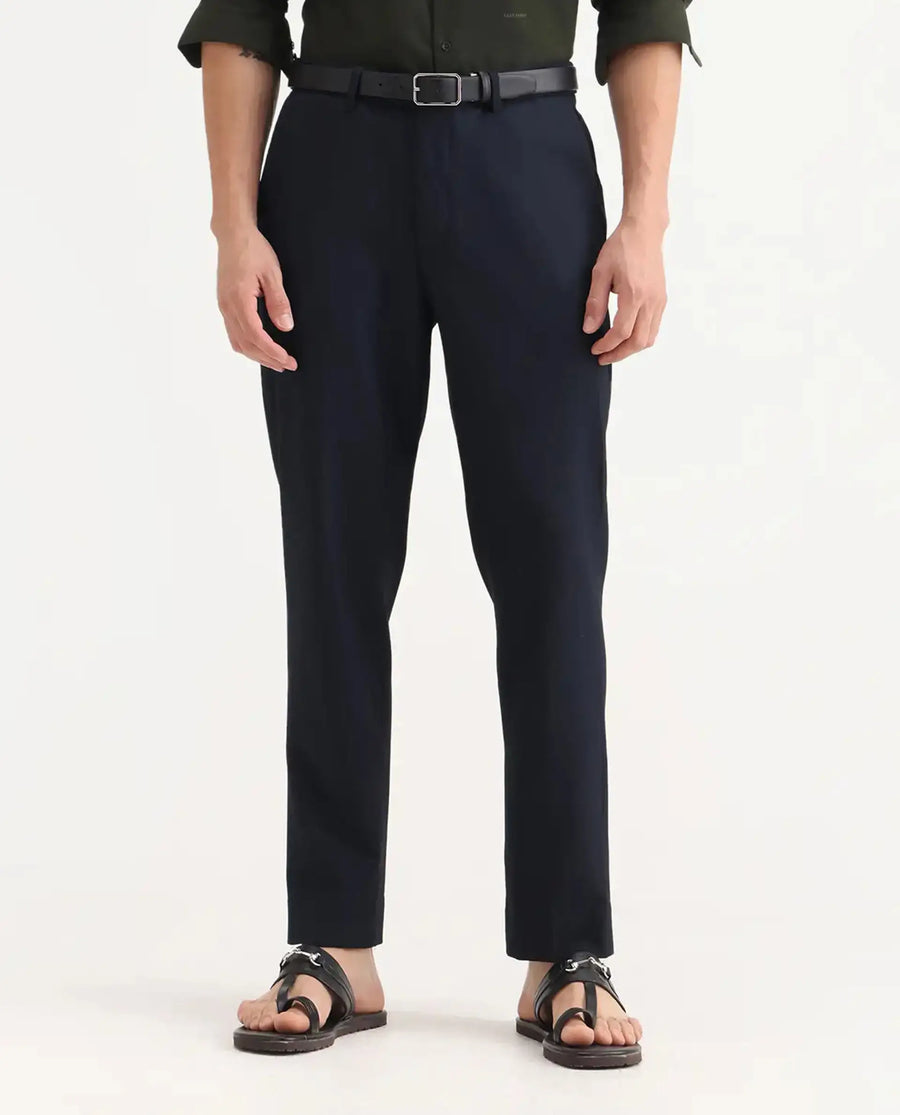 Rare Rabbit Men's Austin Beige Cotton Plain Relaxed Fit Trouser