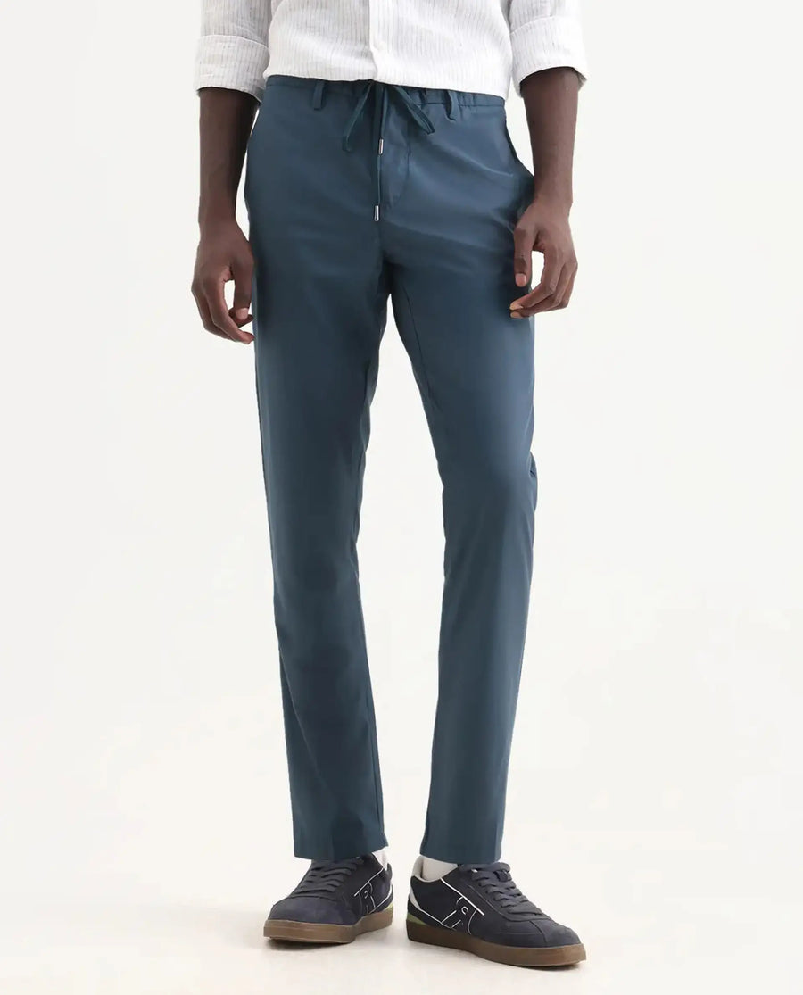 Rare Rabbit Men's Aux Green Polyester Plain Regular Fit Trouser