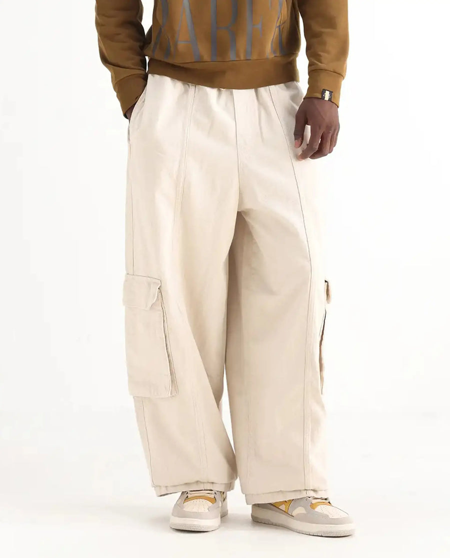 Rare Rabbit Men's Azort Beige Cotton Plain Baggy Fit Jeans