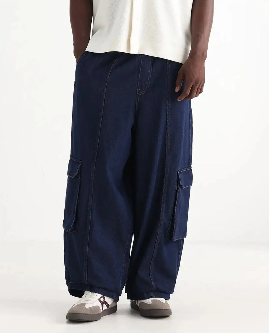 Rare Rabbit Men's Azort Blue Cotton Plain Baggy Fit Jeans