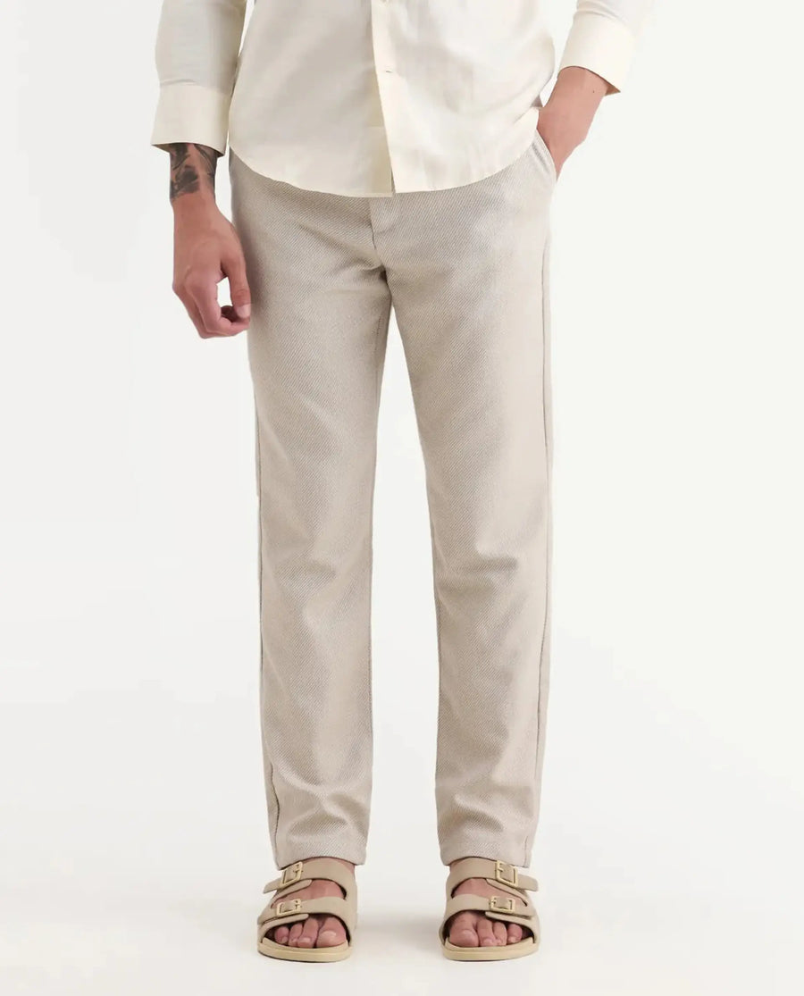 Rare Rabbit Men's Polyester Blend Plain Regular Fit Trouser
