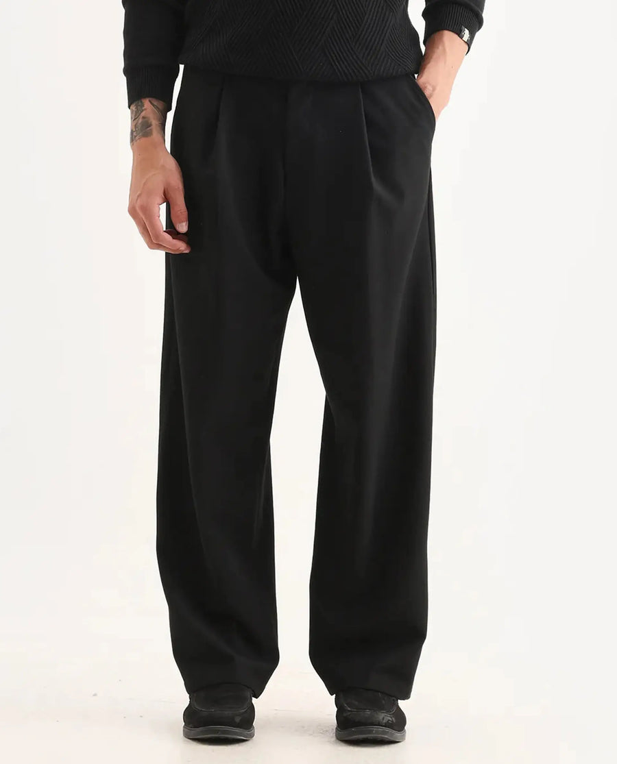 Rare Rabbit Men's Brelint Black Cotton Blend Plain Relaxed Fit Trouser