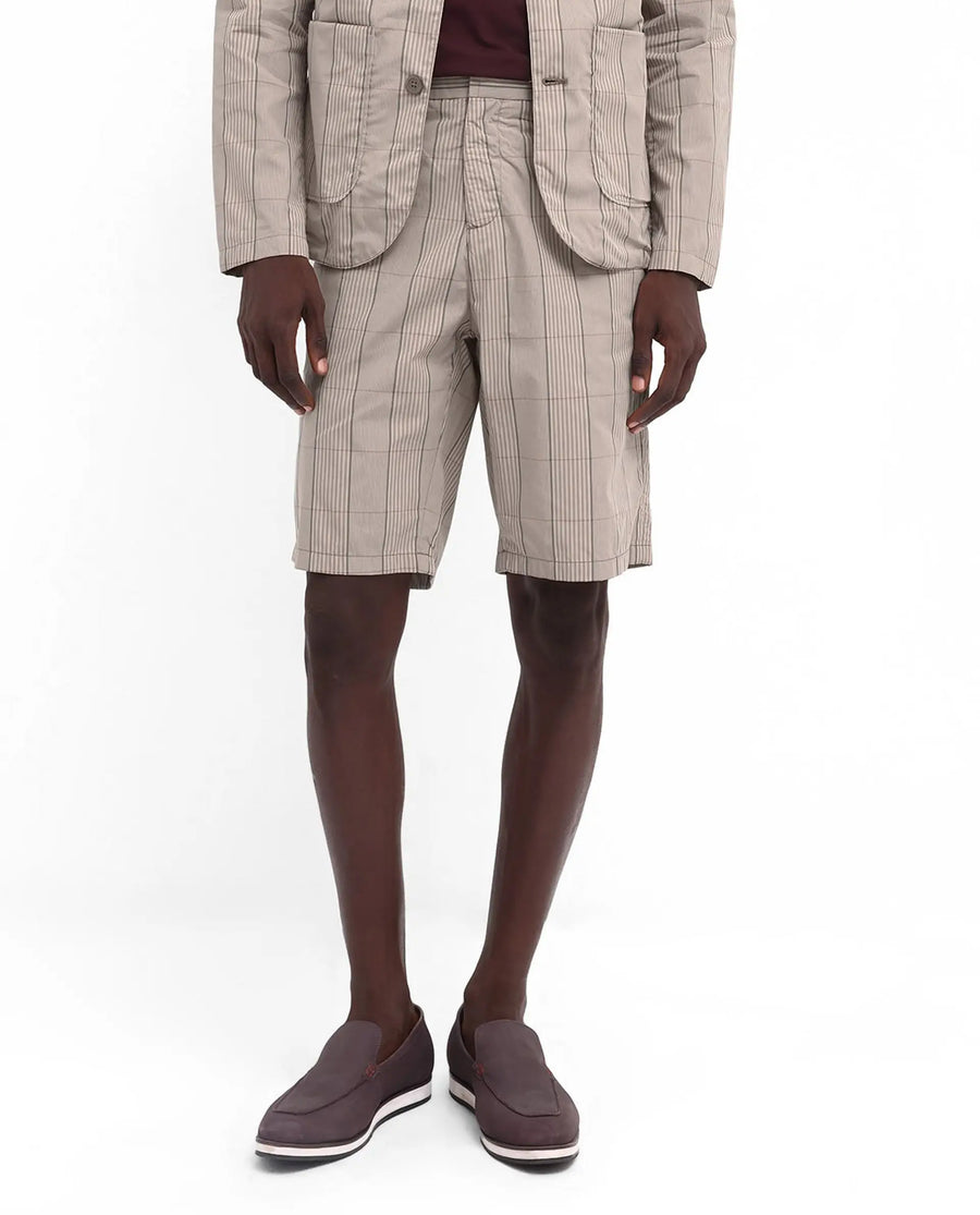 Rare Rabbit Men's Brezi Brown Cotton Checked Print Regular Fit Shorts