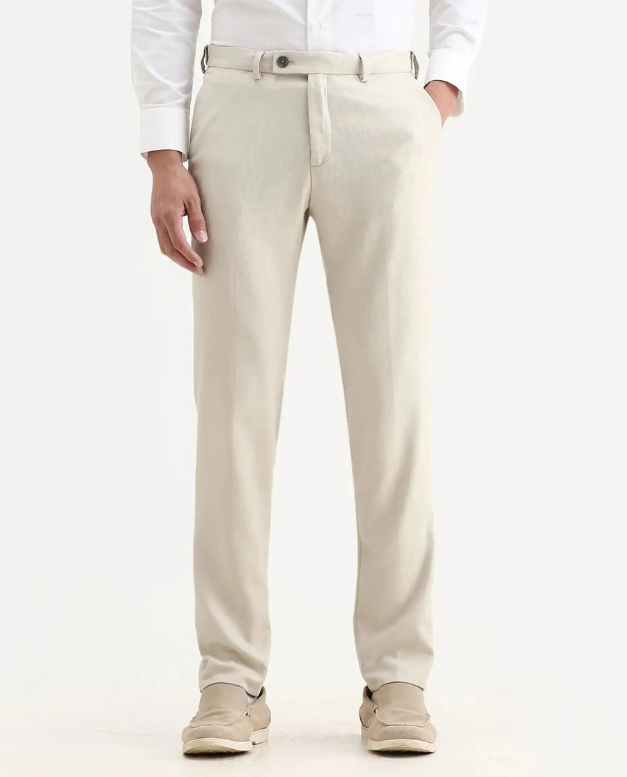 Rare Rabbit Men's Bristol Beige Jacquard Regular Fit Trouser