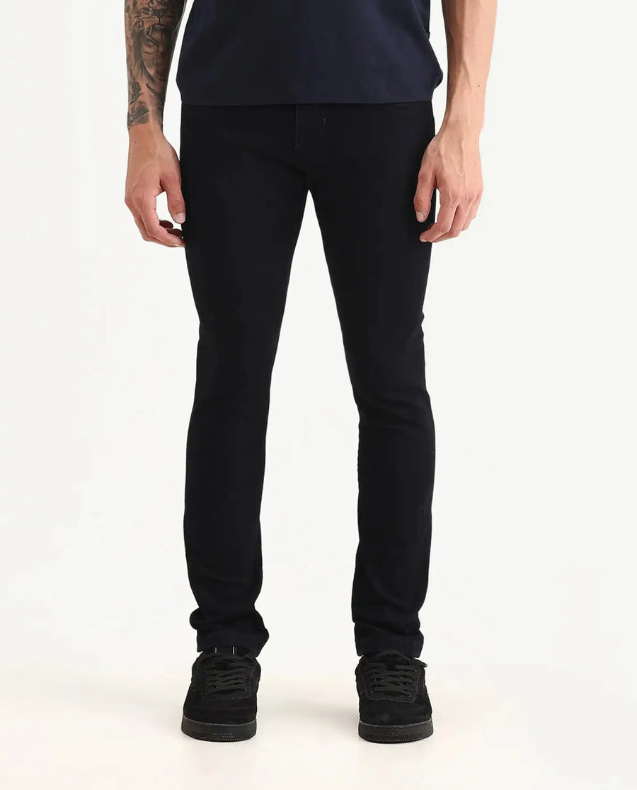 Rare Rabbit Men's Calin Dark Navy Cotton Blend Plain Hawk Slim Fit Jeans