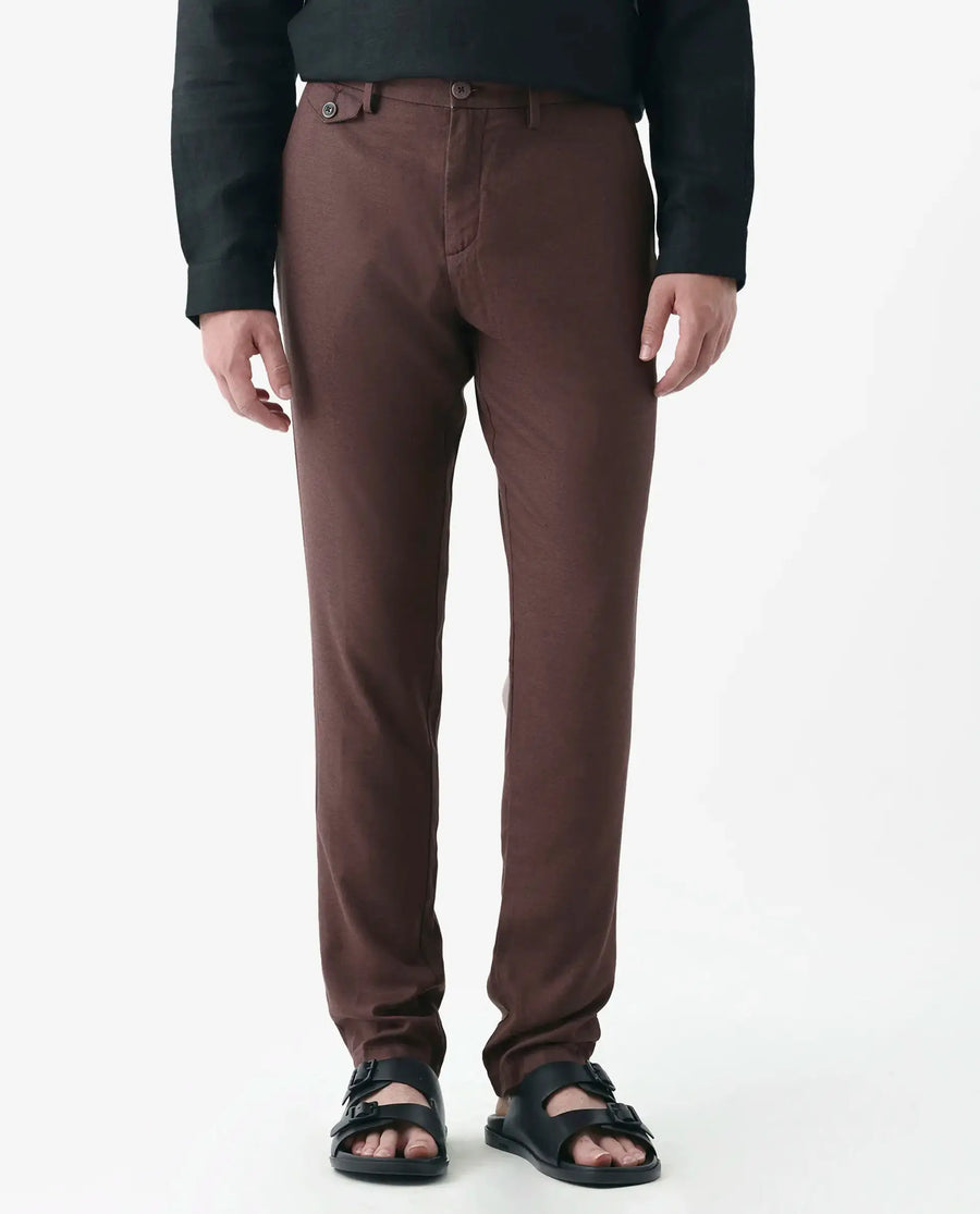 Rare Rabbit Men's Cameo Maroon 100% Linen Plain Regular Fit Trouser