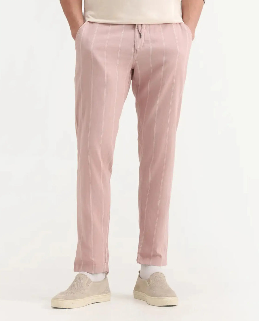 Rare Rabbit Men's Canal Grey Cotton Striped Print Regular Fit Trouser