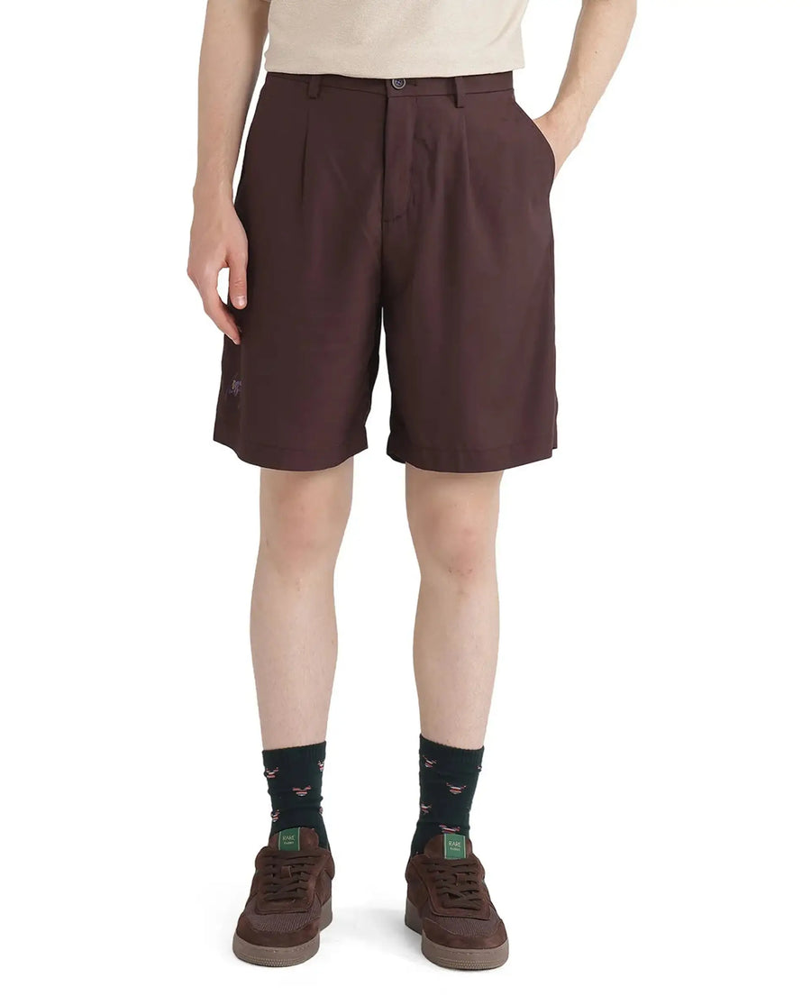 Rare Rabbit Men's Carn-B Brown Cotton Plain Oversized Fit Shorts
