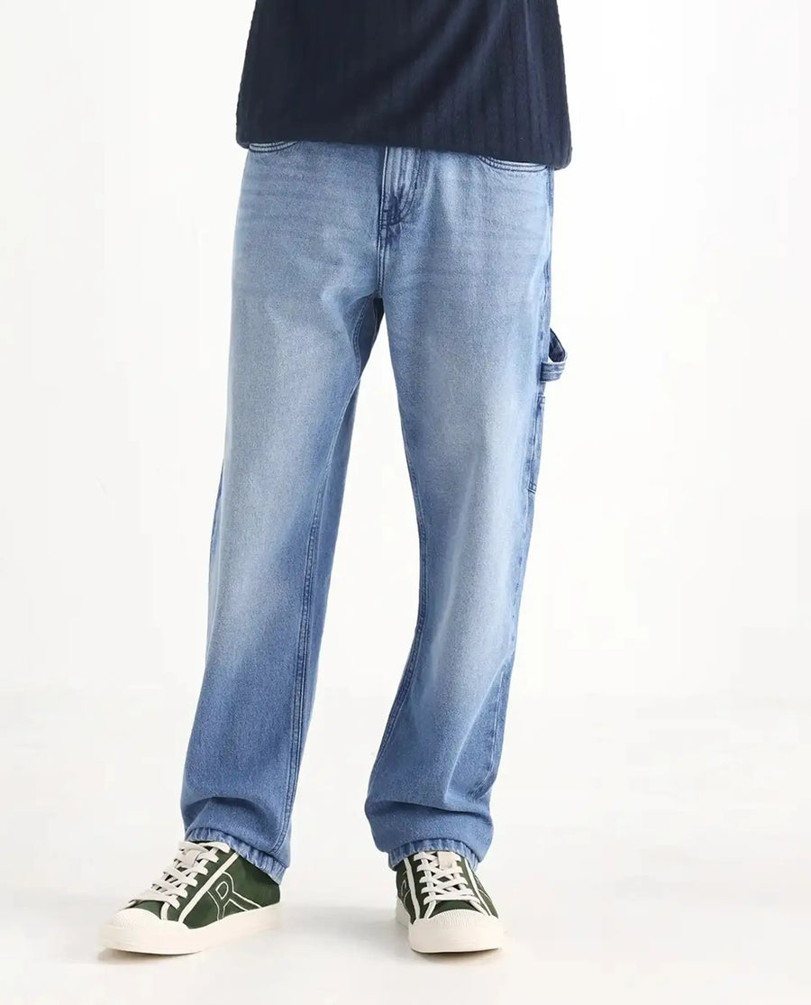 Rare Rabbit Men's Carpenter-2 Blue Cotton Plain Carpenter Fit Jeans