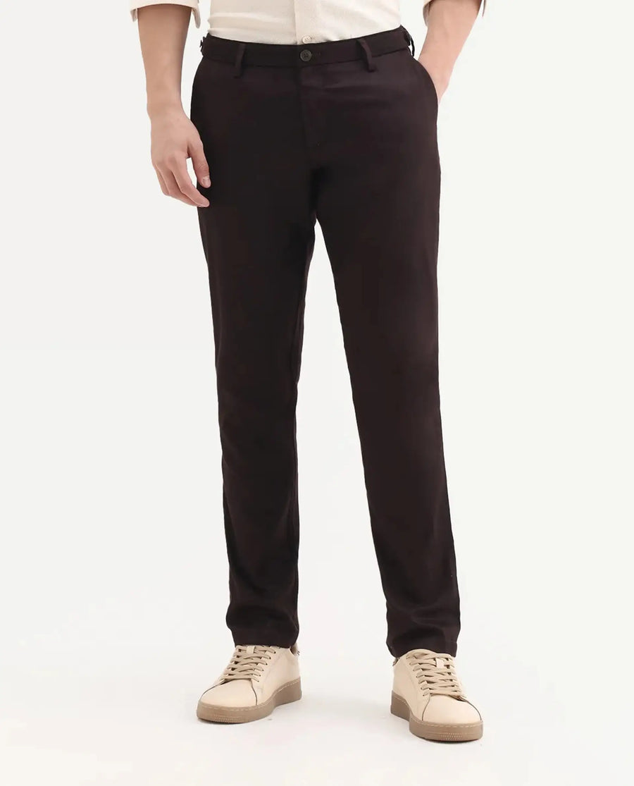 Rare Rabbit Men's Cellular Maroon Cotton Plain Regular Fit Trouser