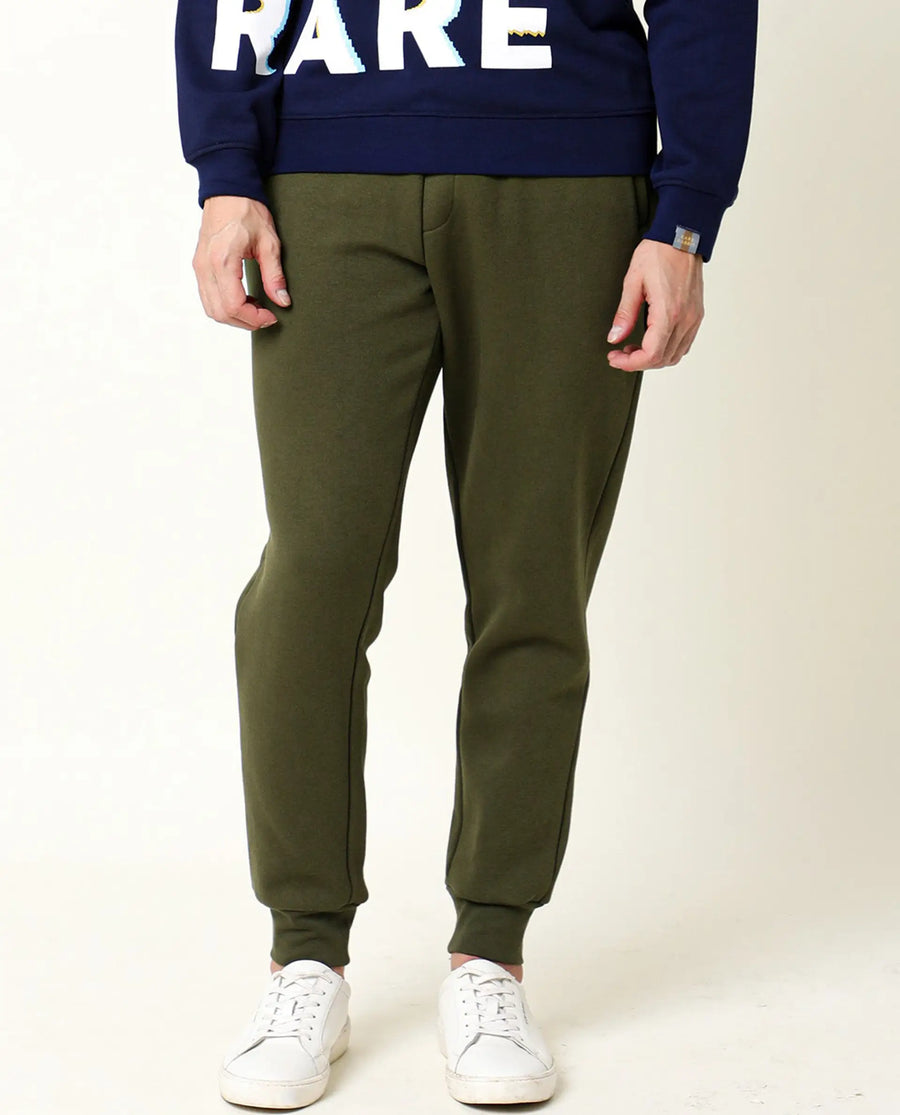 Rare Rabbit Men's Chase Olive Cotton Plain Regular Fit Jogger