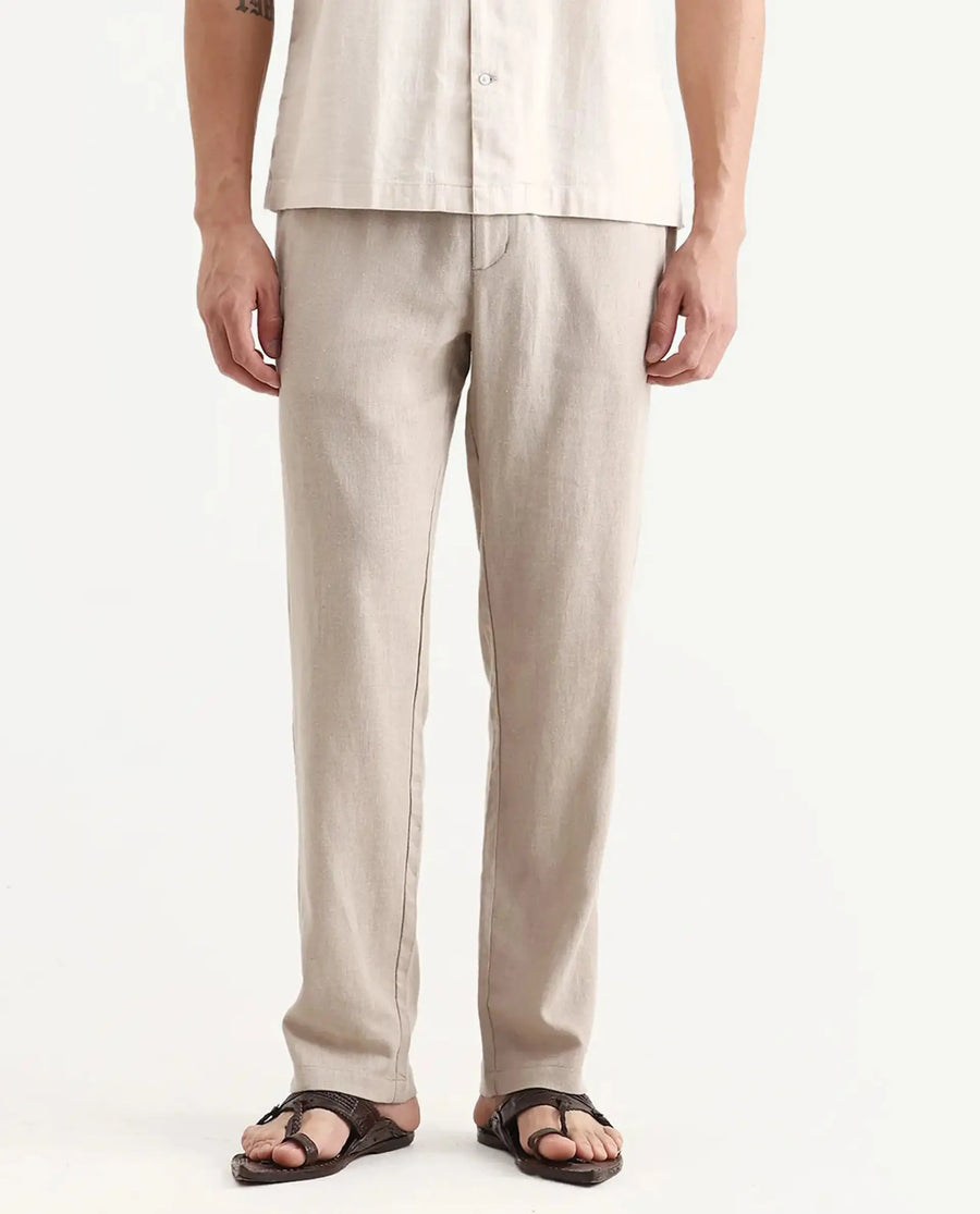 Rare Rabbit Men Chinio Linen Blend Drawstring Closure Plain Trouser