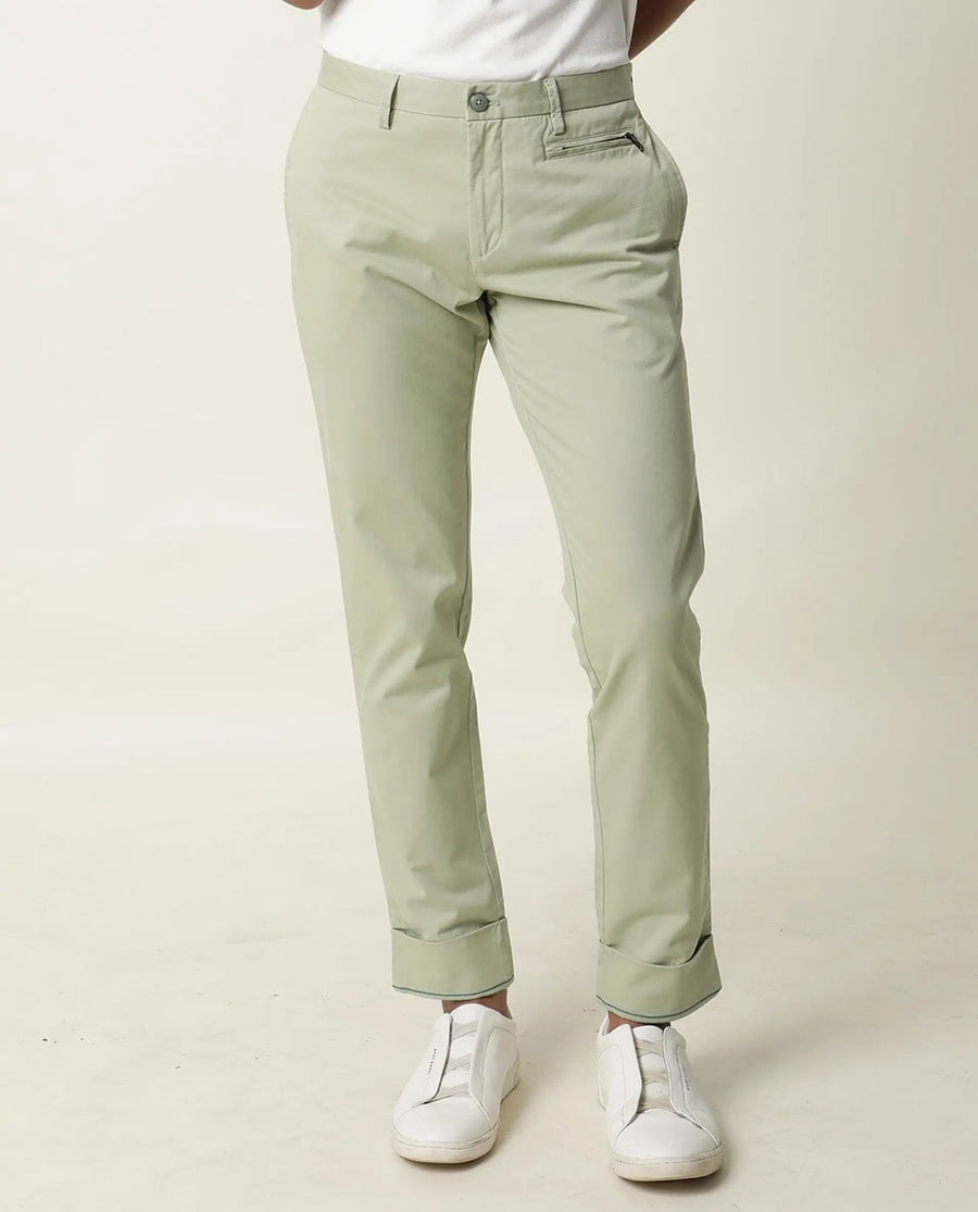 Rare Rabbit Men's Clovey Green Cotton Plain Slim Fit Trouser