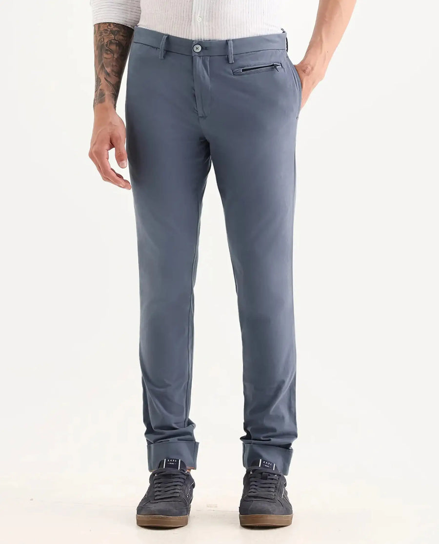 Rare Rabbit Men's Clovey Grey Cotton Plain Slim Fit Trouser