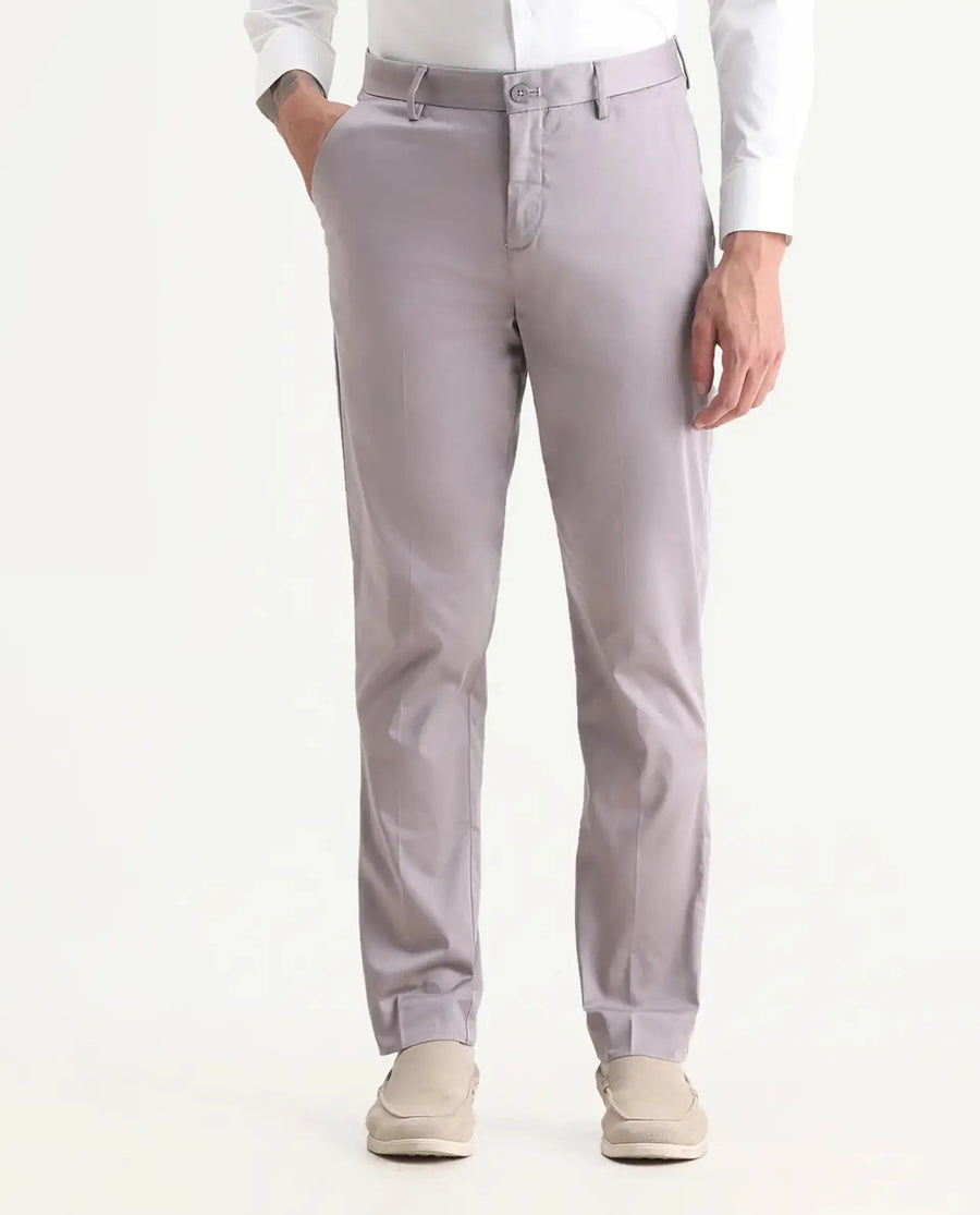 Rare Rabbit Men's Comotel Dusky Purple Cotton Blend Plain Regular Fit Trouser