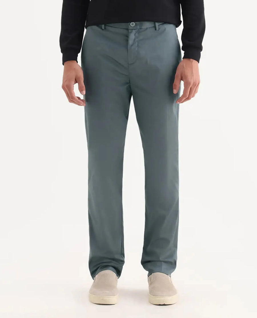 Rare Rabbit Men's Comotel Grey Cotton Blend Plain Regular Fit Trouser
