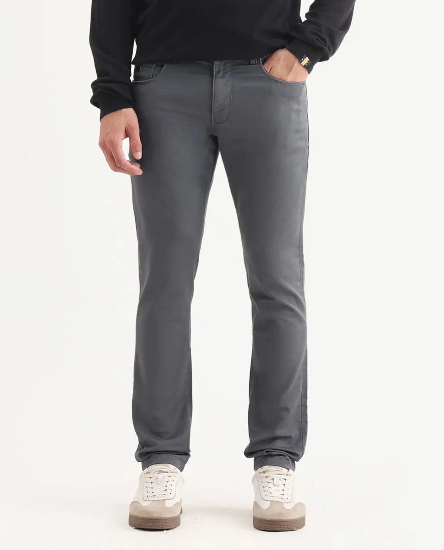 Rare Rabbit Men's Corvo Dark Grey Cotton Blend Plain Hawk Slim Fit Jeans