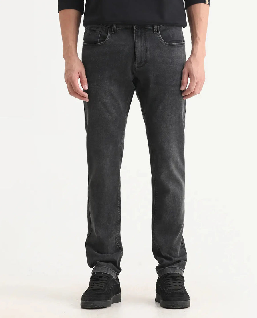 Rare Rabbit Men's Cosmog-1 Dark Grey Cotton Blend Fabric Hawk Slim Plain Jeans
