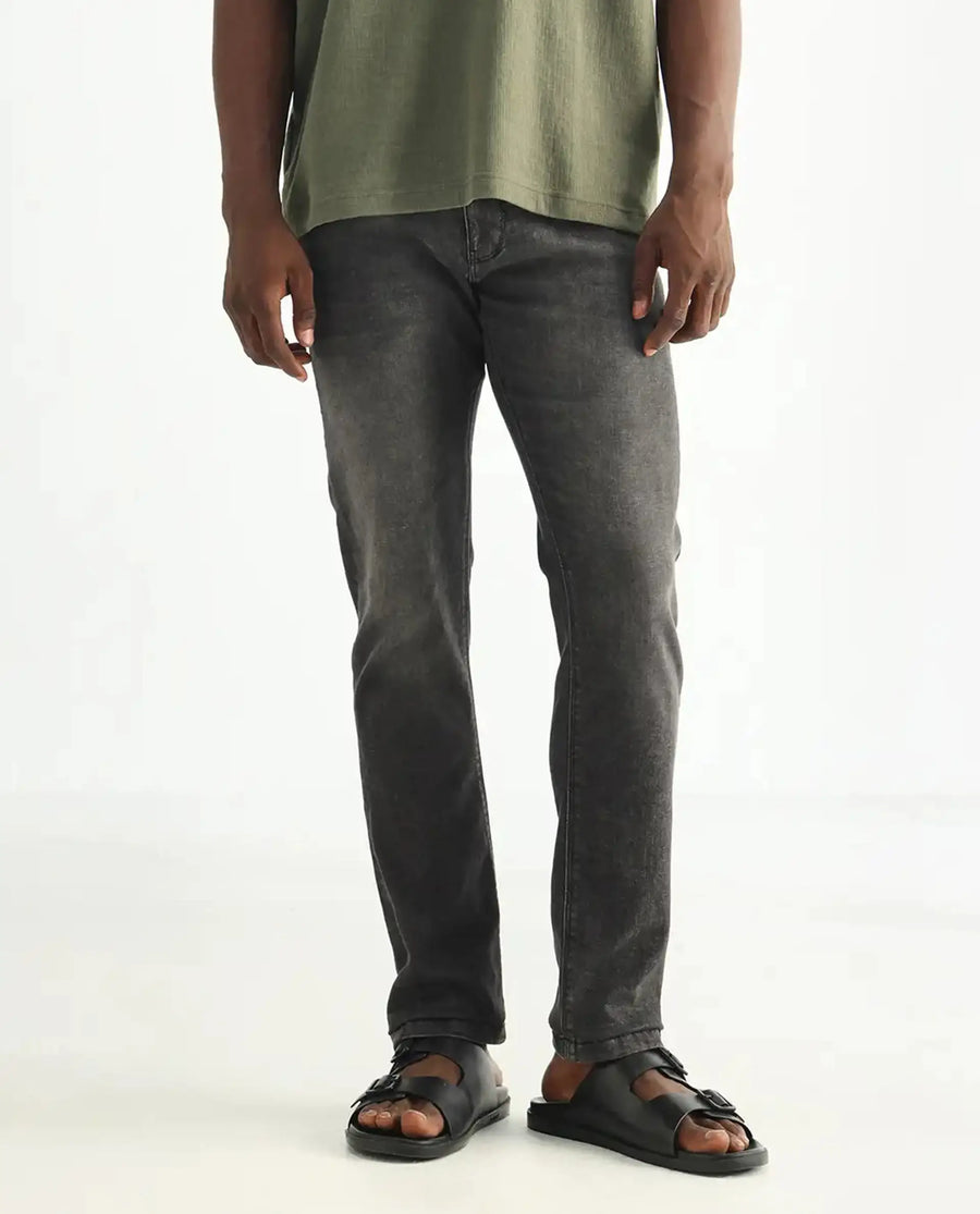 Rare Rabbit Men's Cosmog Black Cotton Plain Hawk Slim Fit Jeans