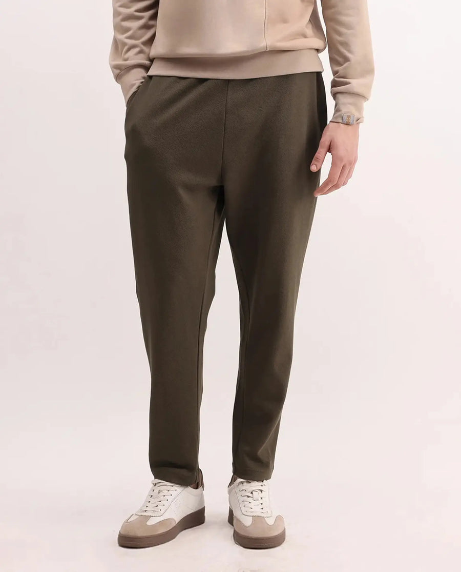 Rare Rabbit Men's Costo-B Dark Beige Polyester Blend Plain Regular Fit Track Pant