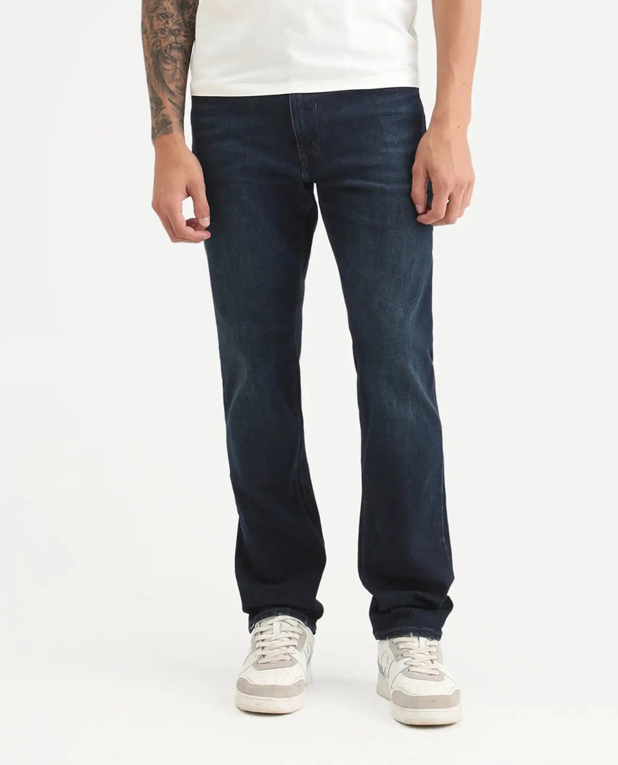 Rare Rabbit Men's Cozey Blue Cotton Blend Fabric Morris Regular Fit Plain Jeans