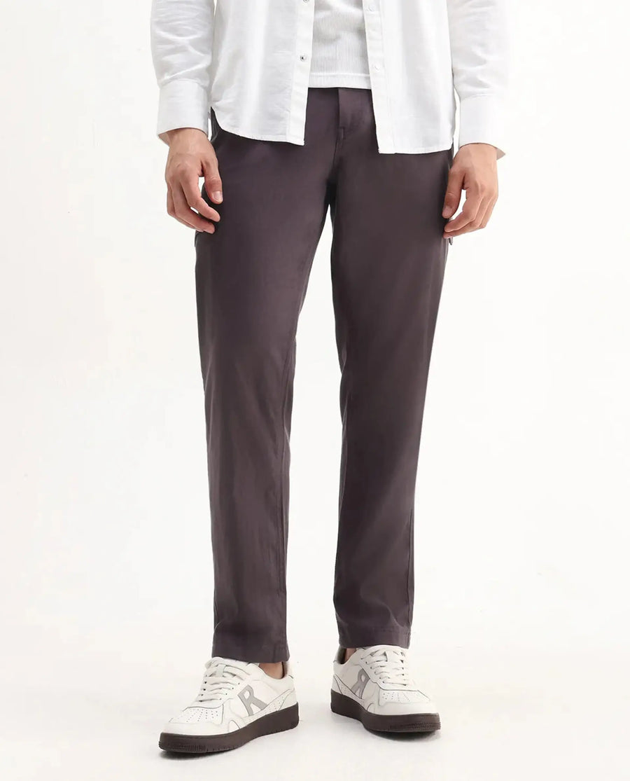 Rare Rabbit Men's Curex-1 Dusky Purple Cotton Blend Plain Regular Fit Trouser