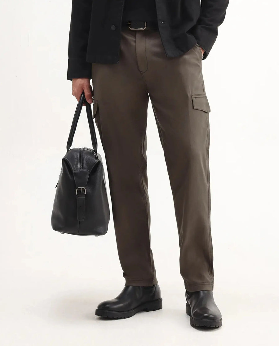 Rare Rabbit Men's Curex-1 Olive Cotton Blend Plain Regular Fit Trouser