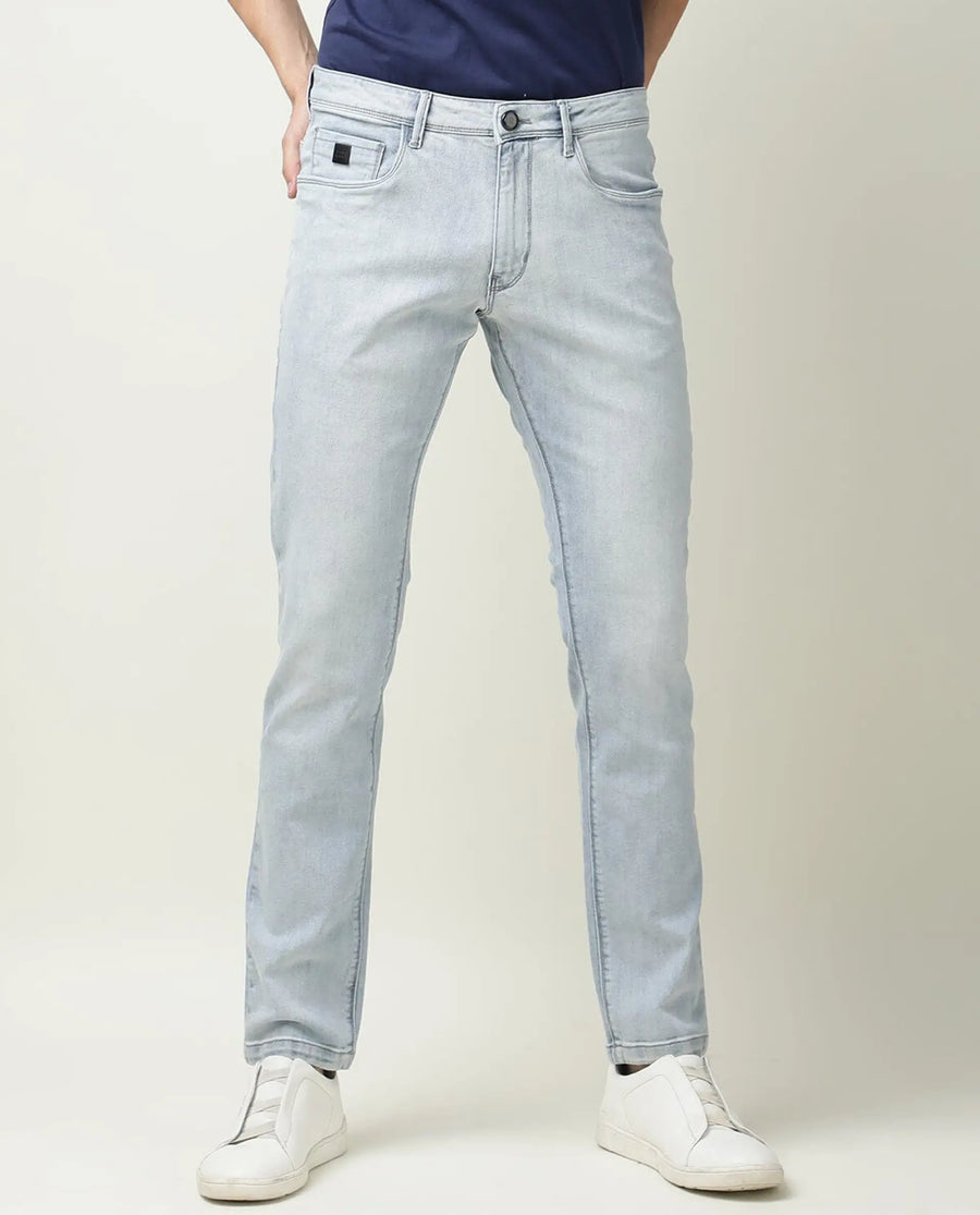 Rare Rabbit Men's Dallas Blue Cotton Plain Hawk Slim Fit Jeans