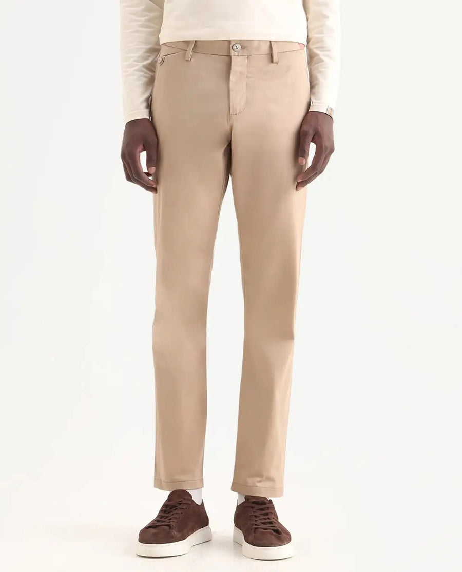 Rare Rabbit Men's Daron Beige Cotton Plain Regular Fit Trouser