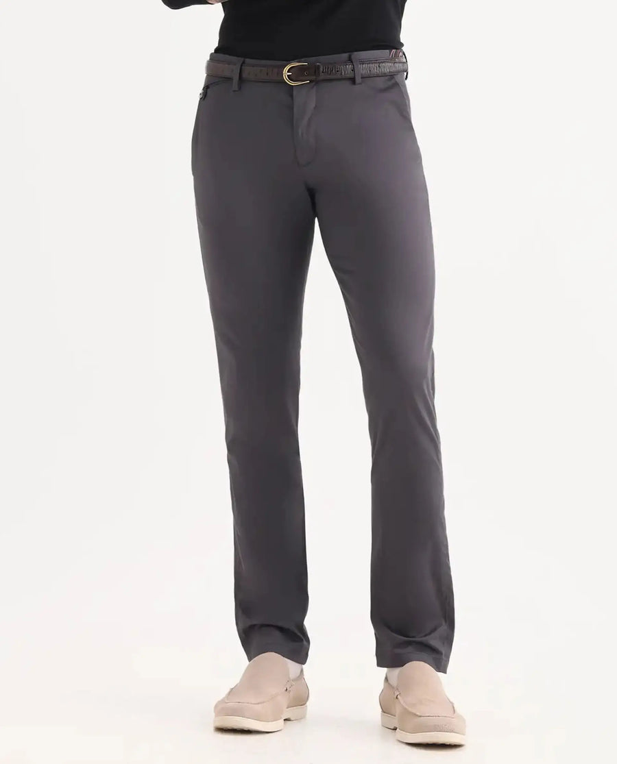 Rare Rabbit Men's Daron Grey Cotton Plain Regular Fit Trouser