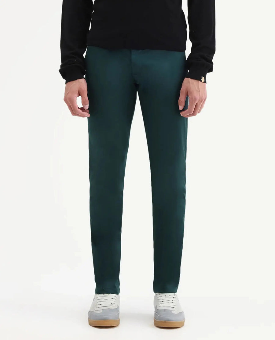 Rare Rabbit Men's Daron Petrol Cotton Plain Regular Fit Trouser