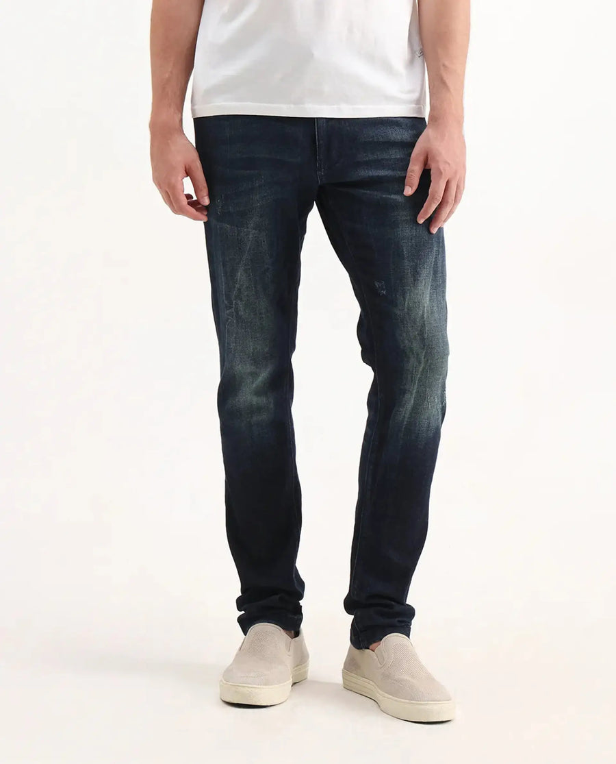 Rare Rabbit Men's Deigo Dark Blue Cotton Plain Hawk Slim Fit Jeans