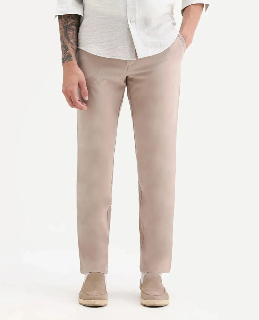 Rare Rabbit Men's Driver-2 Peach Polyester Blend Plain Regular Fit Trouser